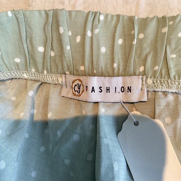 CY Fashion Green Polka Dot High Low Hem Prairie Cowgirl Boho,Rayon Skirt L Y2K - Picture 5 of 6